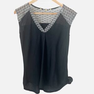 Anthropologie Yellow Button Black Blouse XS